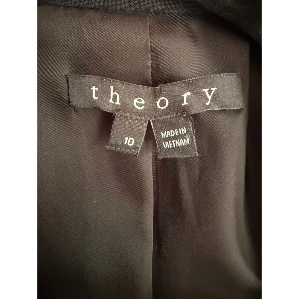 Theory Lanai Virgin Wool Blend Open Front Blazer Navy Women's Size 10 - Picture 5 of 9